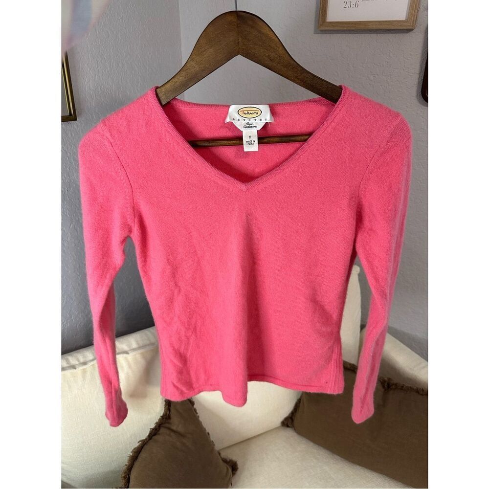 Talbots Bright Pink V-Neck Cashmere Sweater